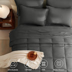 Cozylux King Size Comforter Set - 7 Pieces Bed In A Bag King, Complete Bedding Sets Bed Set For All Season With Comforter, Flat Sheets, Fitted Sheet, Pillowcases & Shams Dark Grey
