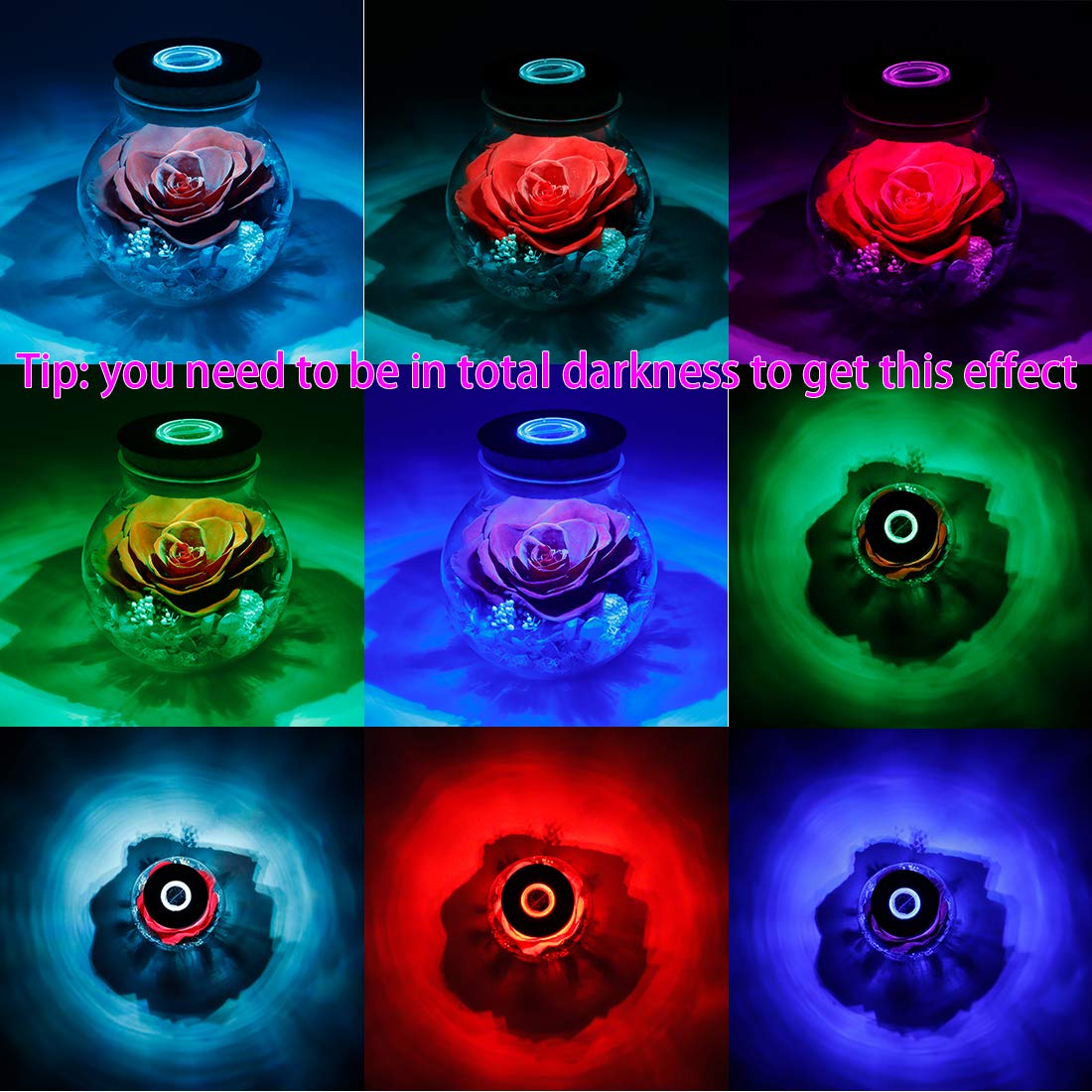 Roliys Preserved Real Roses With Colorful Mood Light Wishing Bottle, Eternal Rose,Never Withered Flowers, Table Decor,Christmas