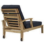 Modway Marina Premium Grade A Teak Wood Outdoor Patio Chaise Lounge Chair in Natural Navy