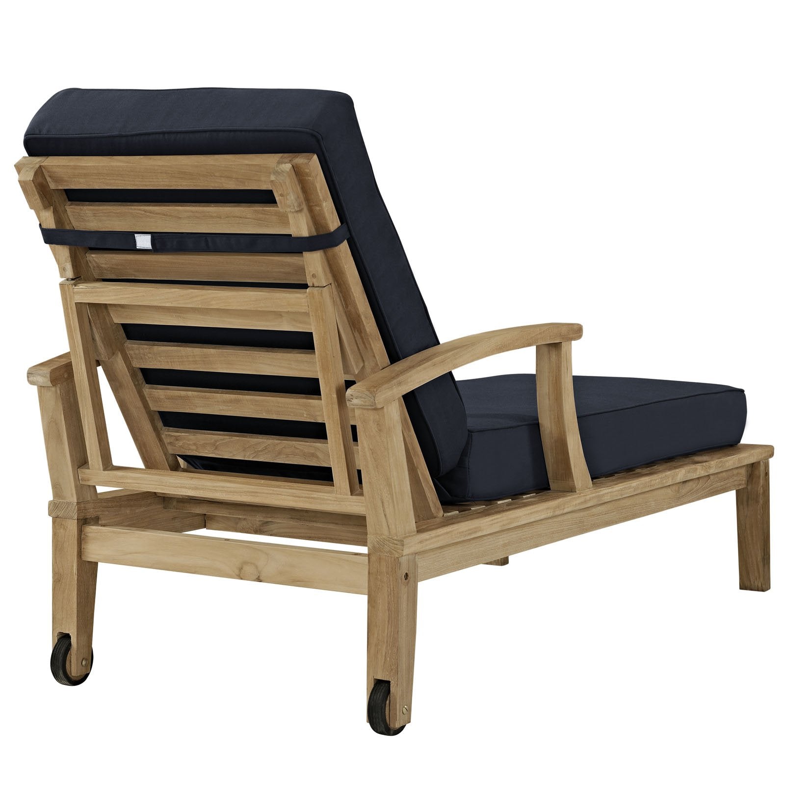 Modway Marina Premium Grade A Teak Wood Outdoor Patio Chaise Lounge Chair in Natural Navy