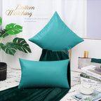 Brawarm Teal Leather Throw Pillows 20 X 20 Inches, Snake Leather Pillow Covers Pack Of 2, Faux Leather Decorative Pillow Covers