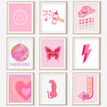 GENSTEUO 9Pcs Pink Preppy Room Decor Aesthetic, Hot Pink Wall Art, Preppy Posters Paintings, Cute Pictures for Bedroom Dorm, Pre