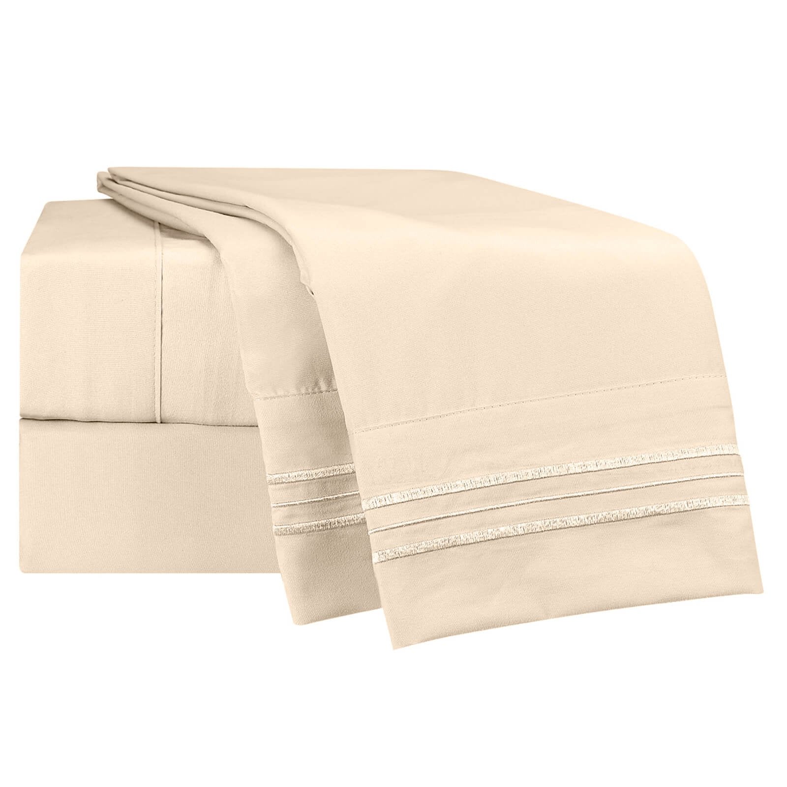 Clara Clark Premier 1800, Twin Xl 3Pc Microfiber Bed Linen Set, Beige Cream - Ultra Soft, Deep Pocket, Fade Resistant, 3 Piece Sheet Set With 1 Pillowcase