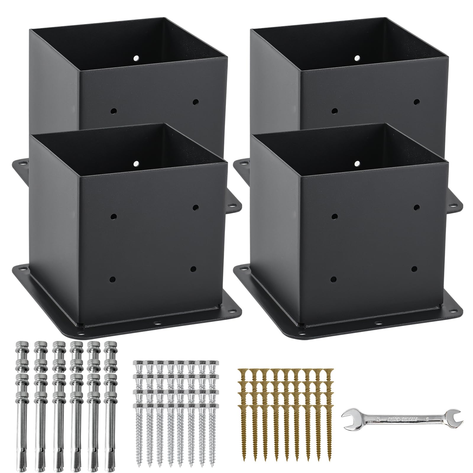 Axwhys 6X6 Post Base 4 Pcs, (Inner Size 5.6X5.6) Post Anchors, 13Ga Thick Solid Steel & Black Powder Coated,Deck Post Brackets S