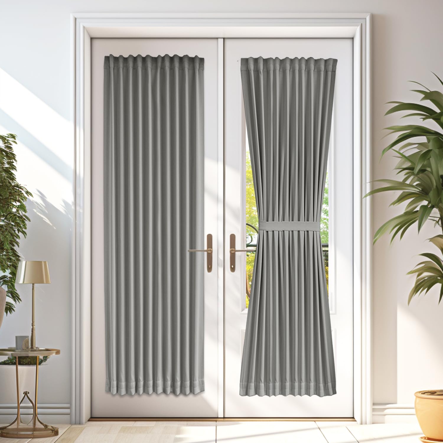 Vatge Grey French Door Curtain Panel - Blackout Thermal Insulated Sidelight Door Privacy Curtains for Window and Doorways, 1 Pan