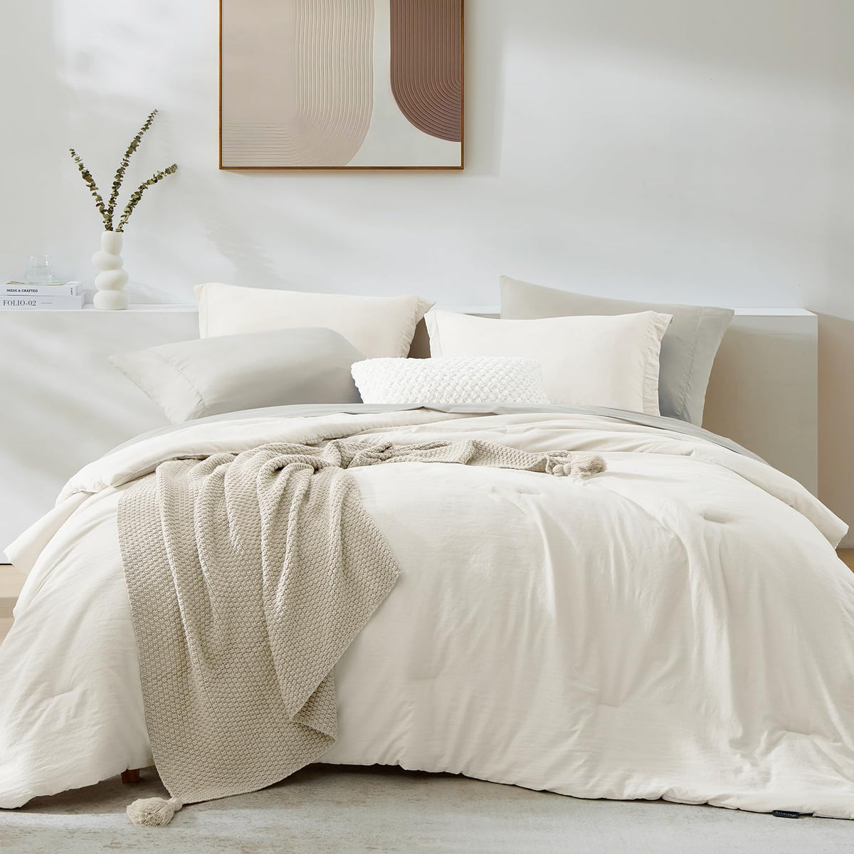 Wrensonge Queen Comforter Set - 7 Pieces White Soft Bed In A Bag Queen With Fitted Sheet, Flat Sheet, 2 Pillow Shams, And 2 Pill