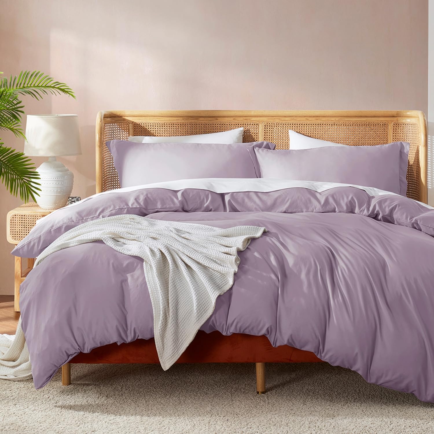 Nestl Dusty Purple California King Duvet Cover Sets - Soft Double Brushed Cal King Duvet Cover, 3 Piece, With Button Closure, 1