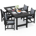 Serwall 5 Piece Outdoor Dining Table Sets For 4 With 1 Umbrella Hole Cut-Out Rectangular Table And 4 Textilene Chairs, Hdpe Dining Table Sets For Garden, Backyard, Poolside, Black