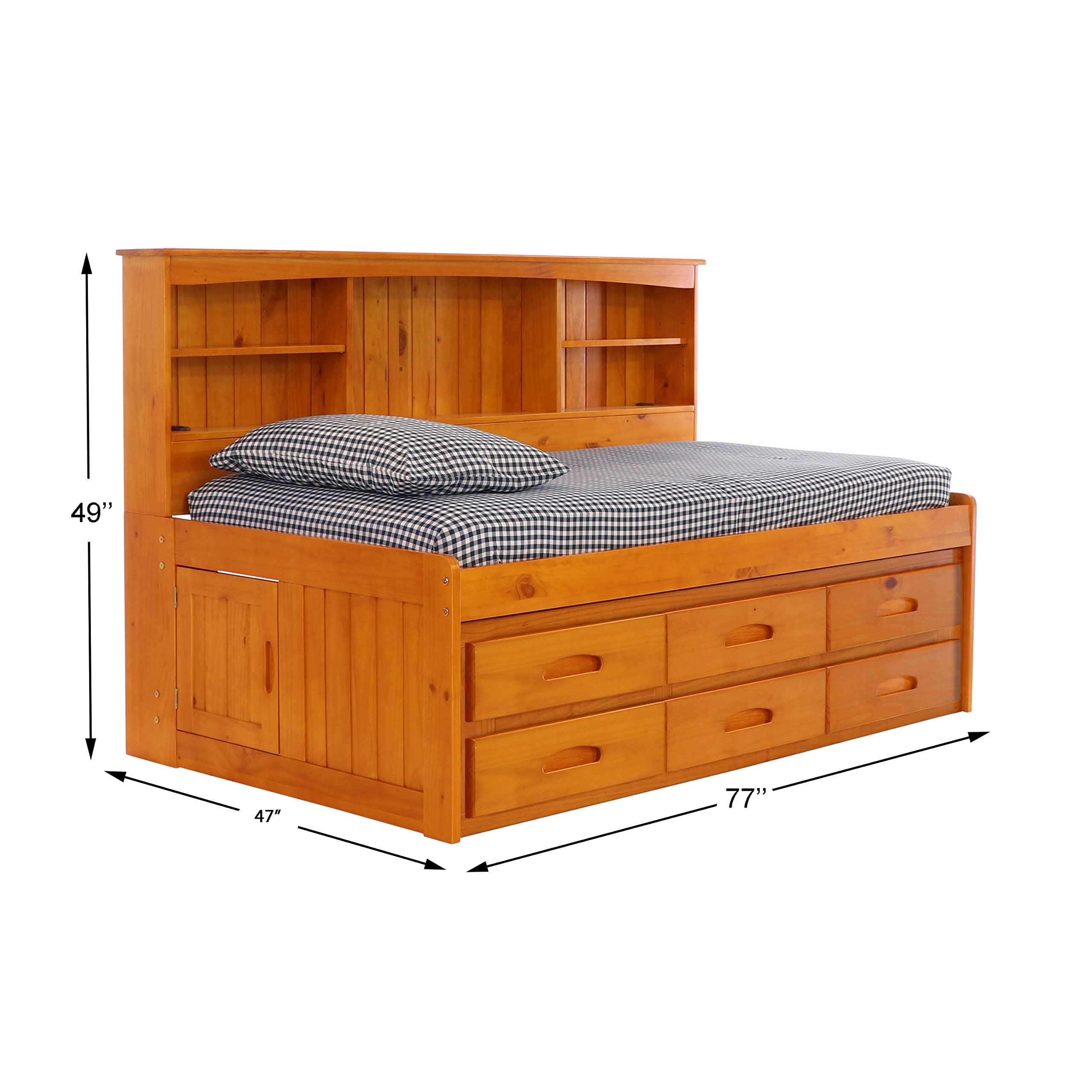 OS Home and Office Furniture Model 82122K6-22, Solid Pine Twin Daybed with Six Drawers in Warm Honey