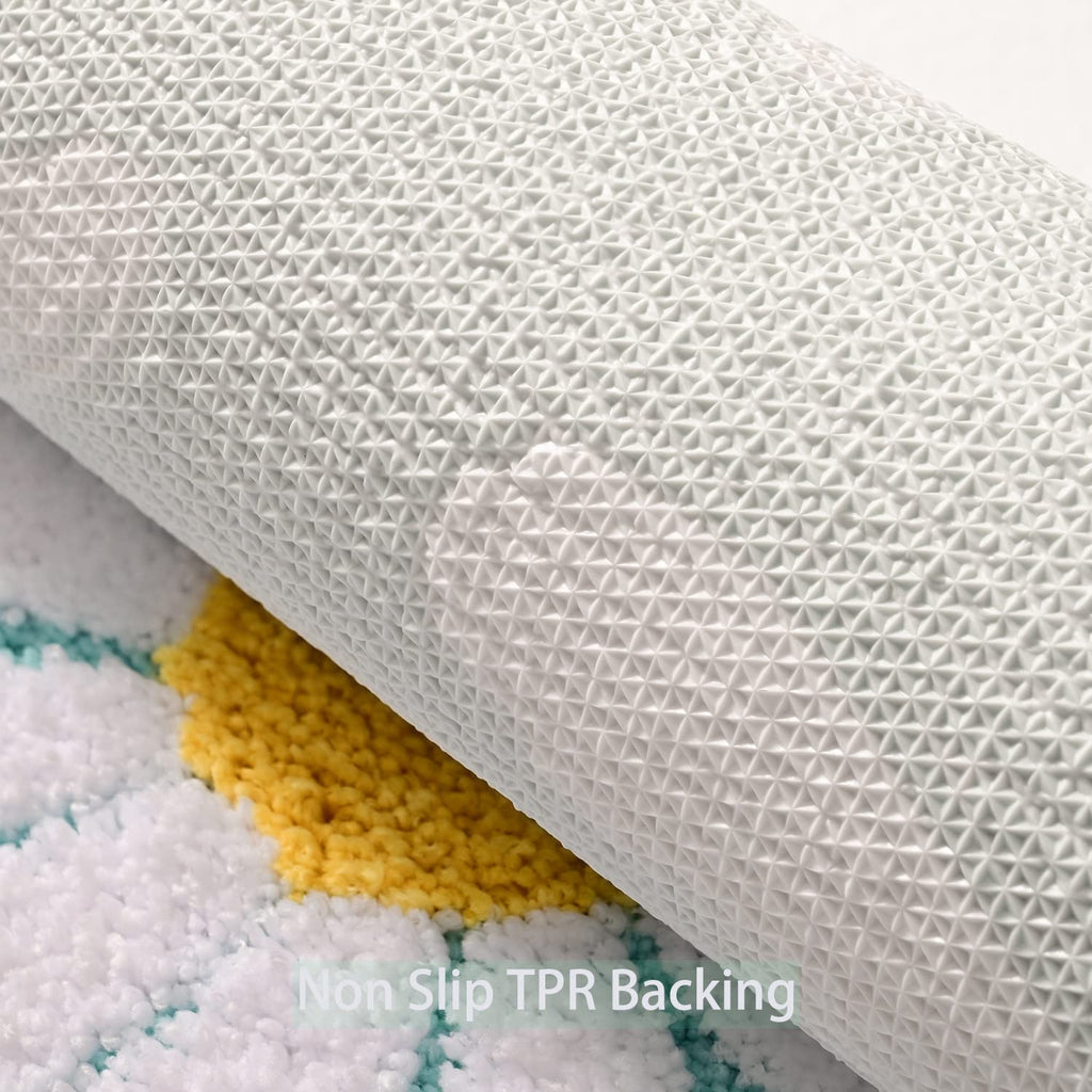 Qjhomo Toilet Rugs U Shaped, Green Toilet Mat Cute Daisy Contour Bath Rug 20''X20'', Extra Thick Soft Machine Washable Toilet Ca