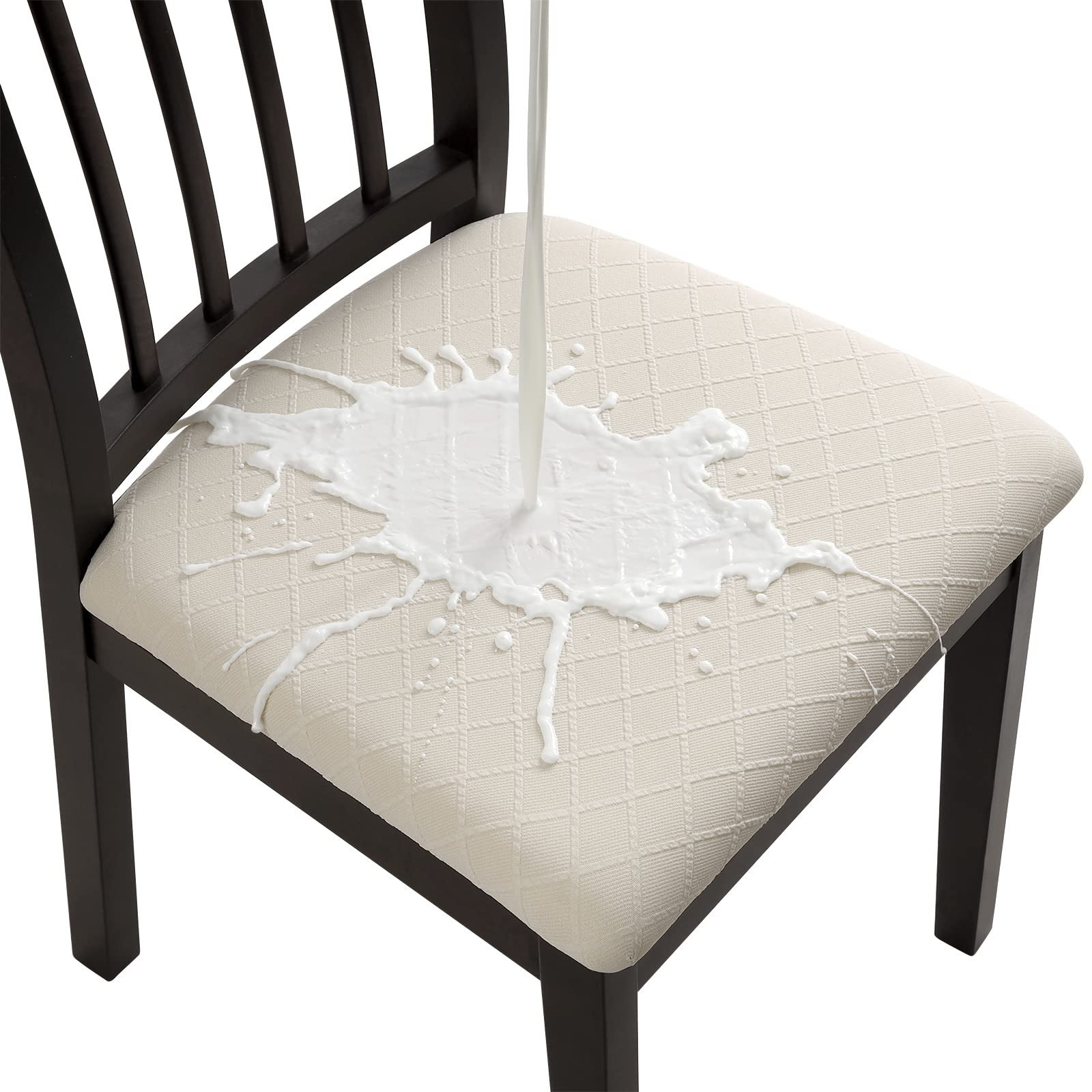 Fuloon Waterproof Dining Chair Covers Set Of 4, Stretch Jacquard Chair Seat Covers Washable Dining Room Chair Cover Seat Slipcover Removable Kitchen Chair Covers Protector (4, Waterproof-Beige)