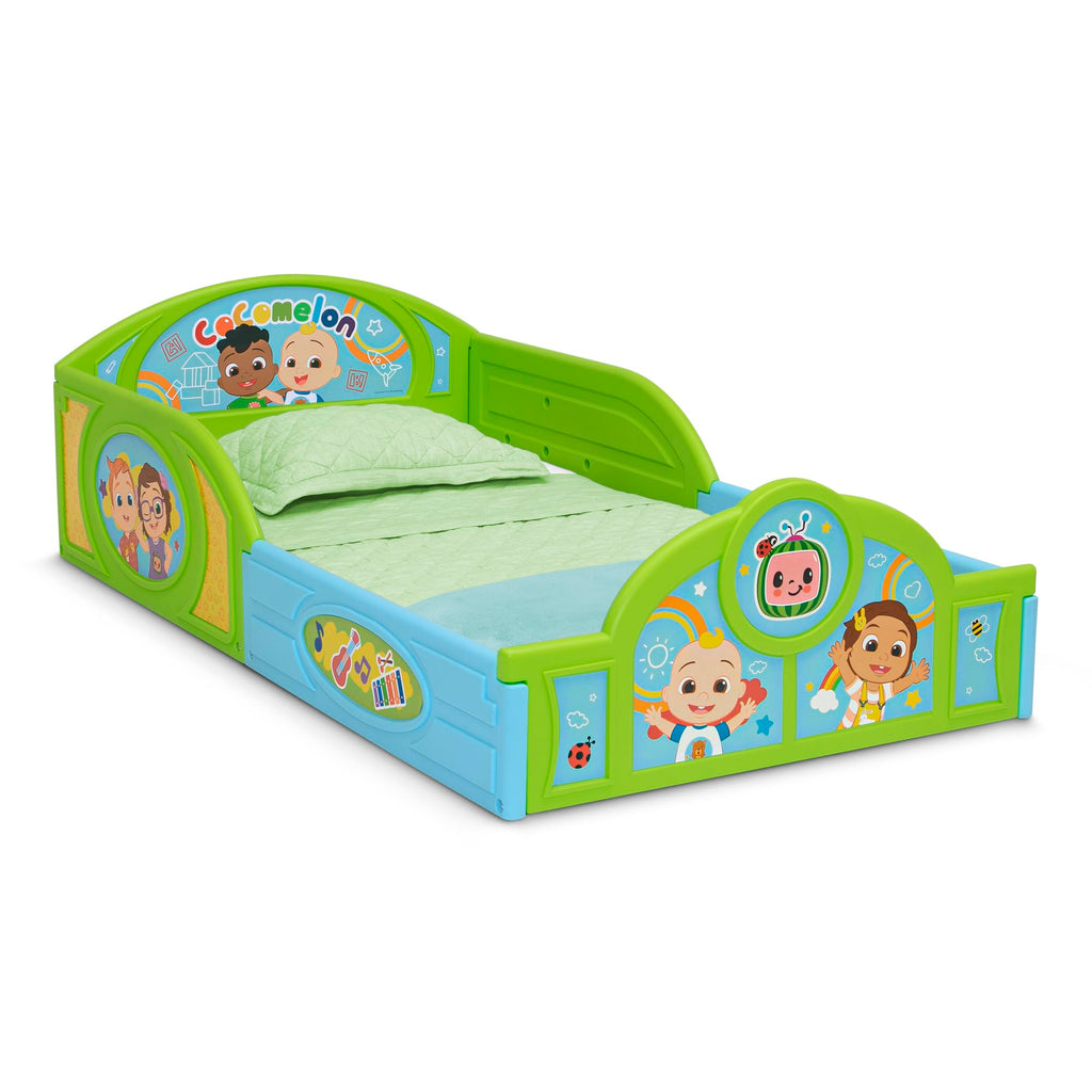 Delta Children CoComelon Sleep and Play Toddler Bed, Table, Chair and Toy Box Set Wood Green 99763CM-1224