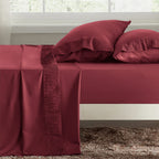 Bedsure Full Size Sheet Sets - Soft Sheets For Full Size Bed, 4 Pieces Hotel Luxury Burgundy Sheets Full, Easy Care Polyester Mi