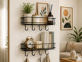 Wall Shelf With Hooks No Drill Adhesive Pack Of 2 Matte Black