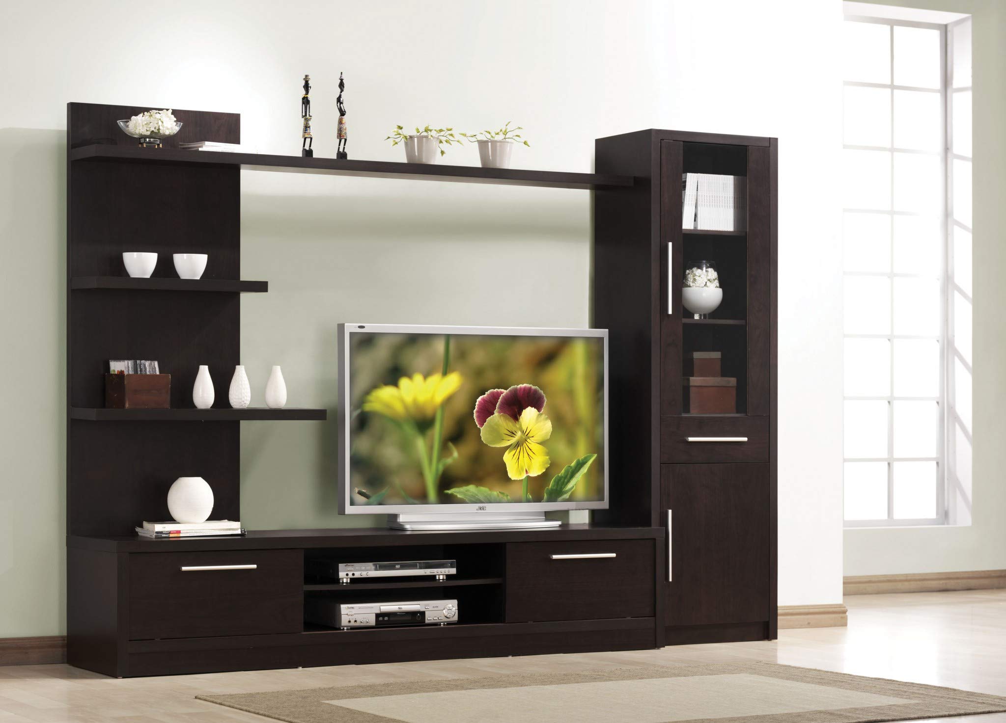 HomeRoots Wood, Veneer (Paper), Engineered Wood 15' X 21' X 71' Espresso Wood Veneer (Paper) TV Cabinet