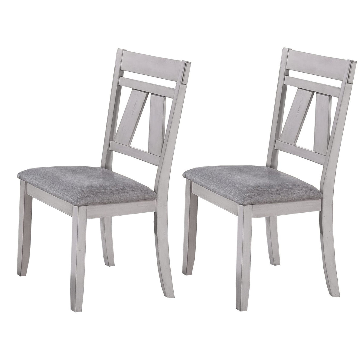 Benjara Wooden Side Chair with Fabric Upholstered Seat, Set of 2, Brown and Gray
