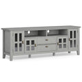 SIMPLIHOME Artisan SOLID WOOD 72 Inch Wide Contemporary TV Media Stand in Fog Grey for TVs up to 80 Inches, For the Living Room 