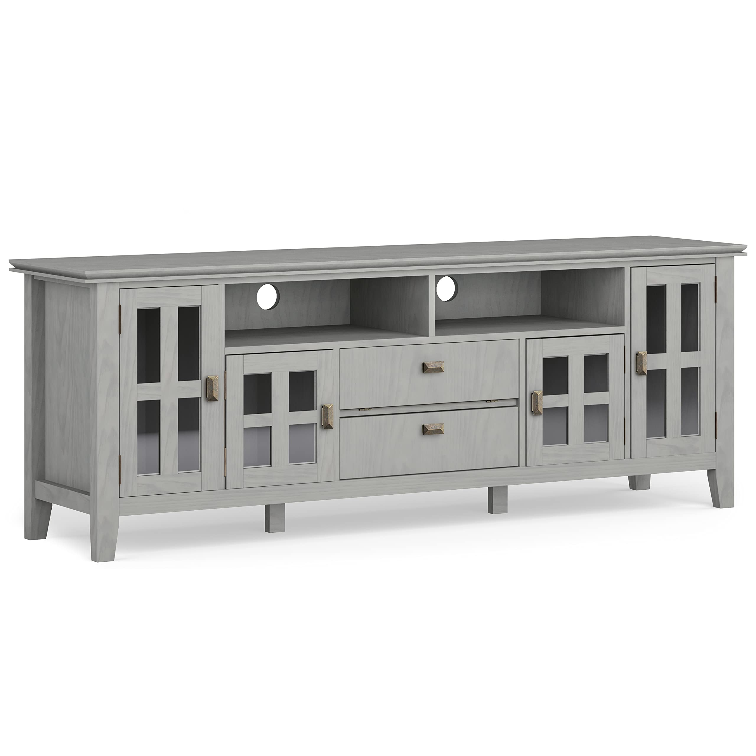 SIMPLIHOME Artisan SOLID WOOD 72 Inch Wide Contemporary TV Media Stand in Fog Grey for TVs up to 80 Inches, For the Living Room 