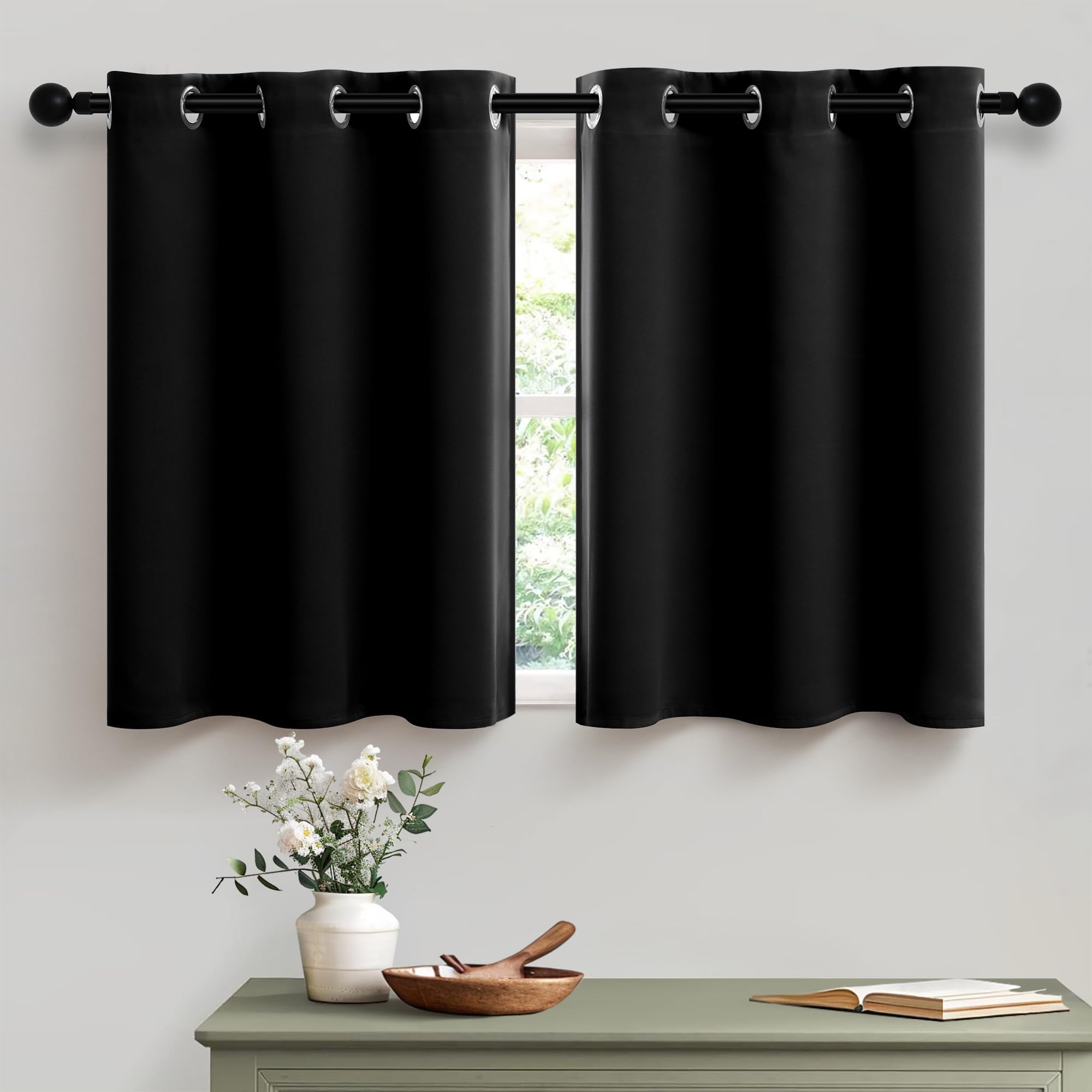 Black Out Curtains 36 Inch Long 2 Panels for Bedroom Short Grommet Blackout Curtains for Small Windows