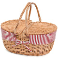 Wicker Picnic Basket with Removable Liner Empty Picnic Baskets with Lid, Picnic Hamper with Foldable Handles for Picnic, Red Str