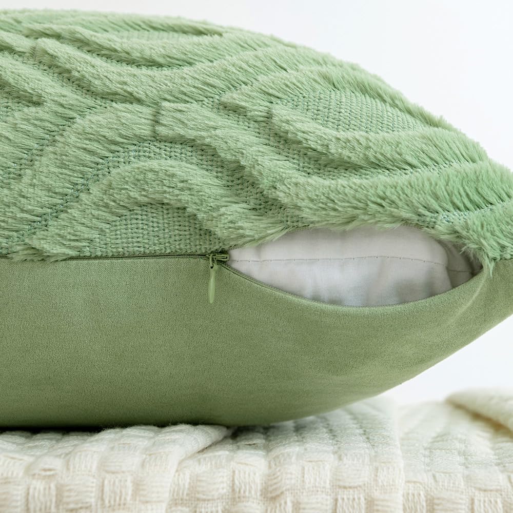 Miulee Sage Green Throw Pillow Covers 20X20 Inch, Soft Spring Plush Faux Wool Couch Pillow Covers Set Of 2 Decorative Farmhouse Boho Throw Pillows For Sofa Living Room Bed