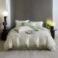VM VOUGEMARKET Lyocell Duvet Cover Set Queen with Green Floral Pattern,Silk-Like Smooth & Cool Comforter Cover Set with Corner T