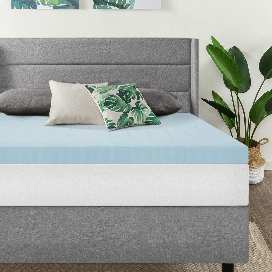 Best Price Mattress 3 Inch Ventilated Memory Foam Mattress Topper, Cooling Gel Infusion, Certipur-Us Certified, Twin Blue