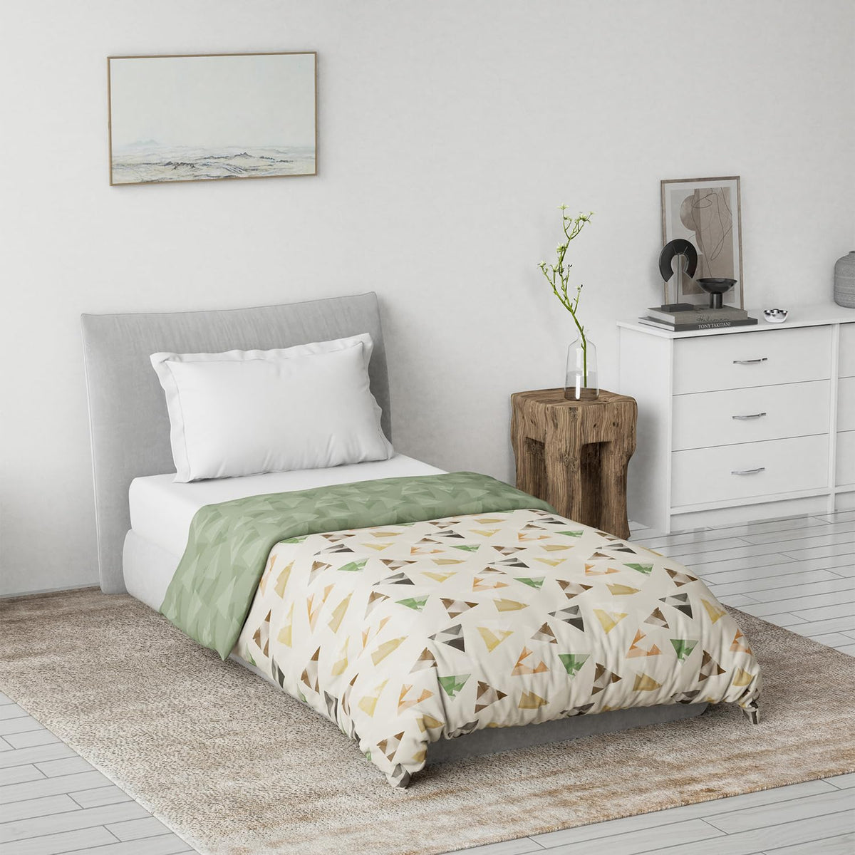 Ddecor 100% Cotton Single Reversible Dohar (137CM X 229 CM, Green) Digital Print Geometric