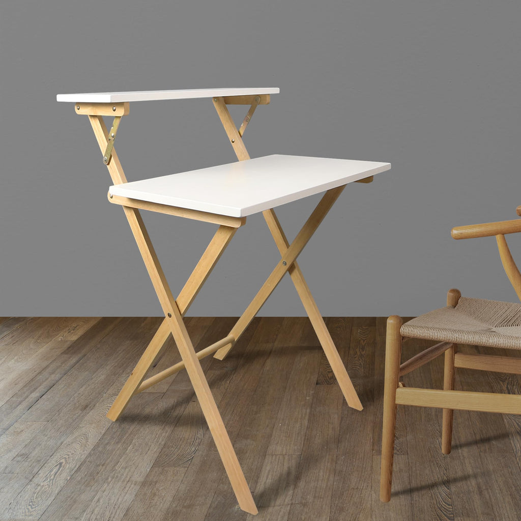 Casual Home 100% Solid Wood 2-Tier Folding 28" W Laptop Working Computer Desk, No Assembly Required