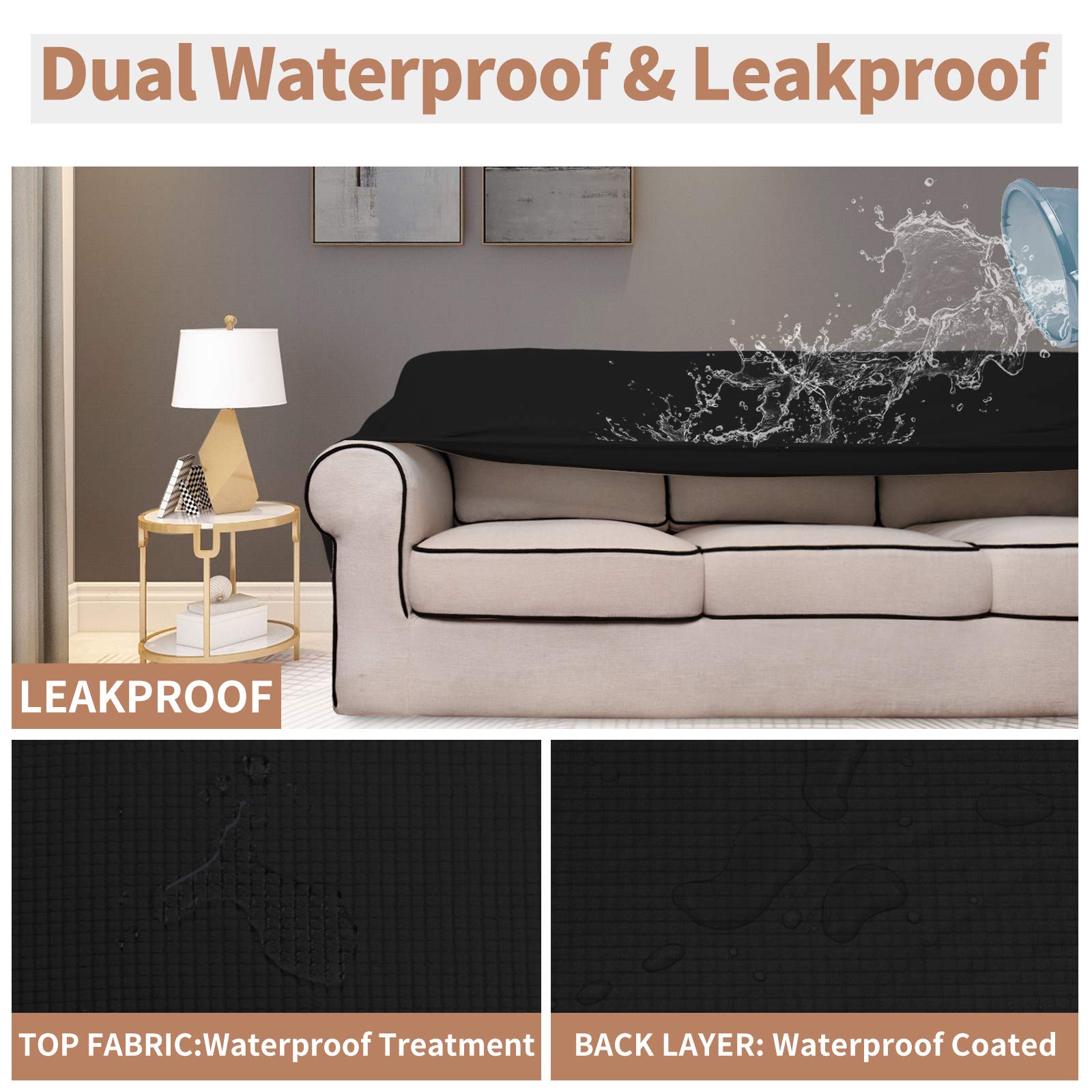 Easy-Going 100% Waterproof Couch Cover, Dual Waterproof Sofa Cover, Stretch Jacquard Sofa Slipcover, Leakproof Furniture Protector For Kids, Pets, Dog And Cat(Oversized Sofa, Chocolate)