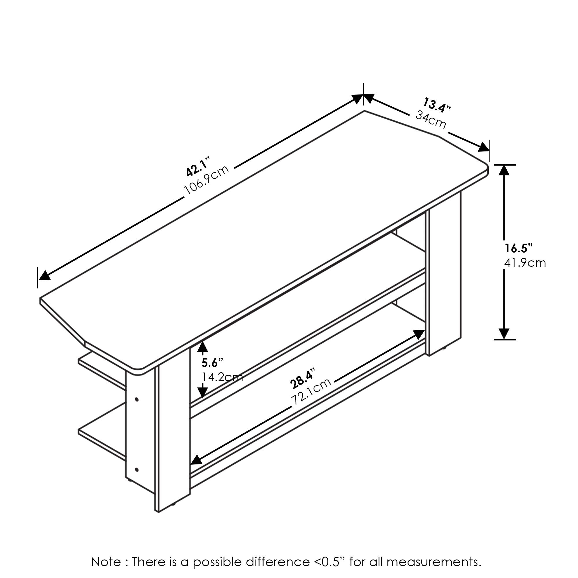 Furinno Parsons 42-in TV Entertainment Center, Standard 42.1&quot;(W) x16.5(H) x13.4(D), Black