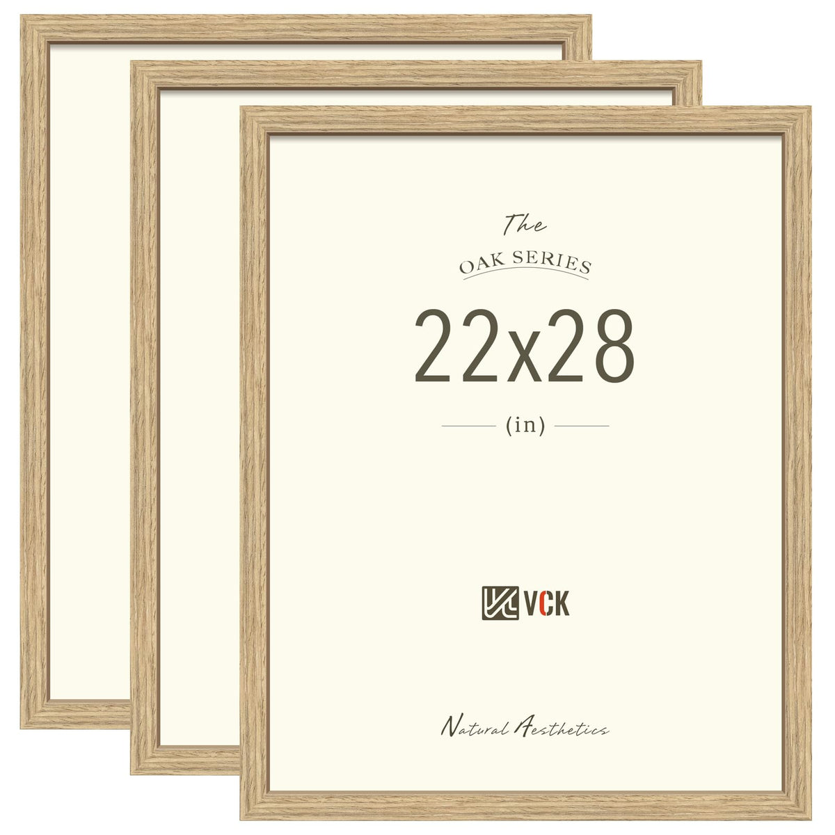 VCK 22x28 Poster Frame Set of 3 - Oak, Natural Solid Wood, Exclusive Wood Grain Picture Frame, Wall Hanging