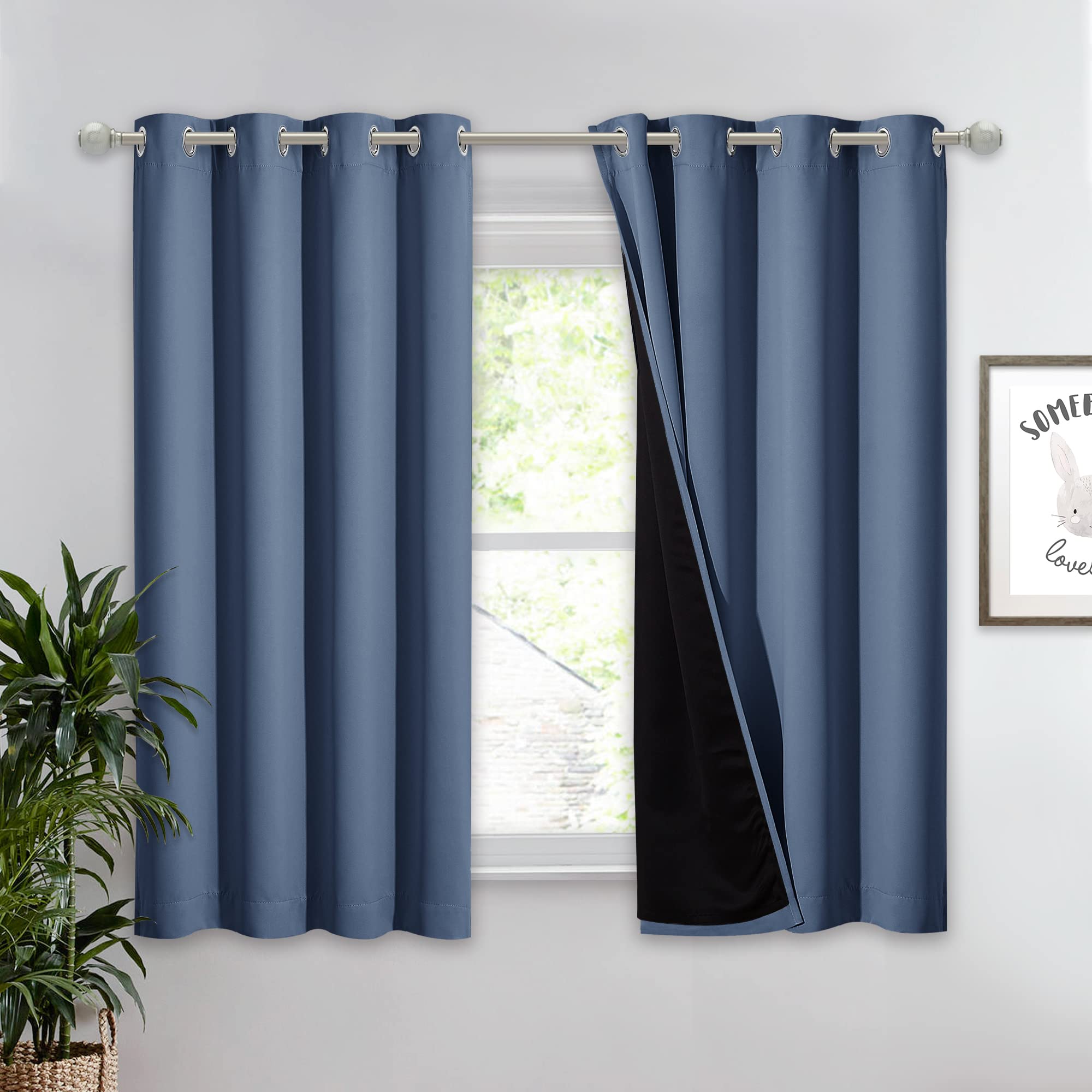 Nicetown 100% Blackout Curtain With Black Liner, Thermal Insulated 2-Layer Lined Drape, Room Warming Small Window Drapery For Di