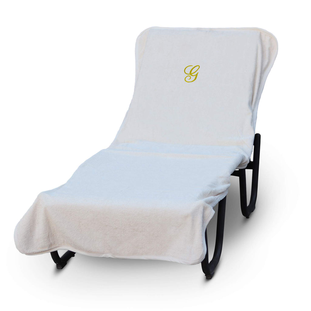 Luxury Hotel & Spa Monogrammed Pool Chaise Lounge Cover, Gold Embroidered - Extra Absorbent 100% Turkish Cotton- Soft Terry - Hotel-Style, Standard Size 90' X 29' - Script G White