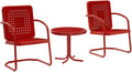 Crosley Furniture Bates 3-Piece Outdoor Chair and Side Table Set, Retro Metal Bistro Patio Conversation Sets, Bright Red Gloss