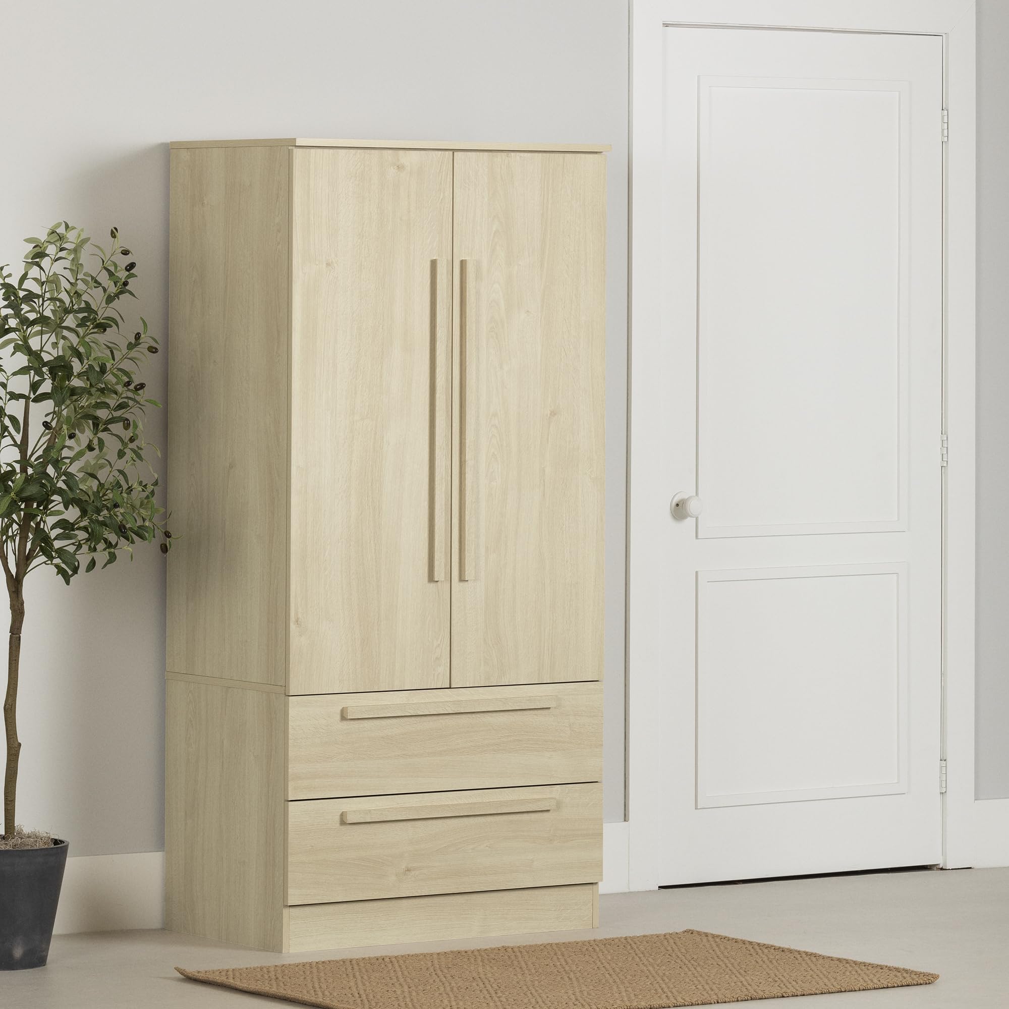South Shore Furniture Haven 2-Door Armoire with Drawers, Bleached Oak