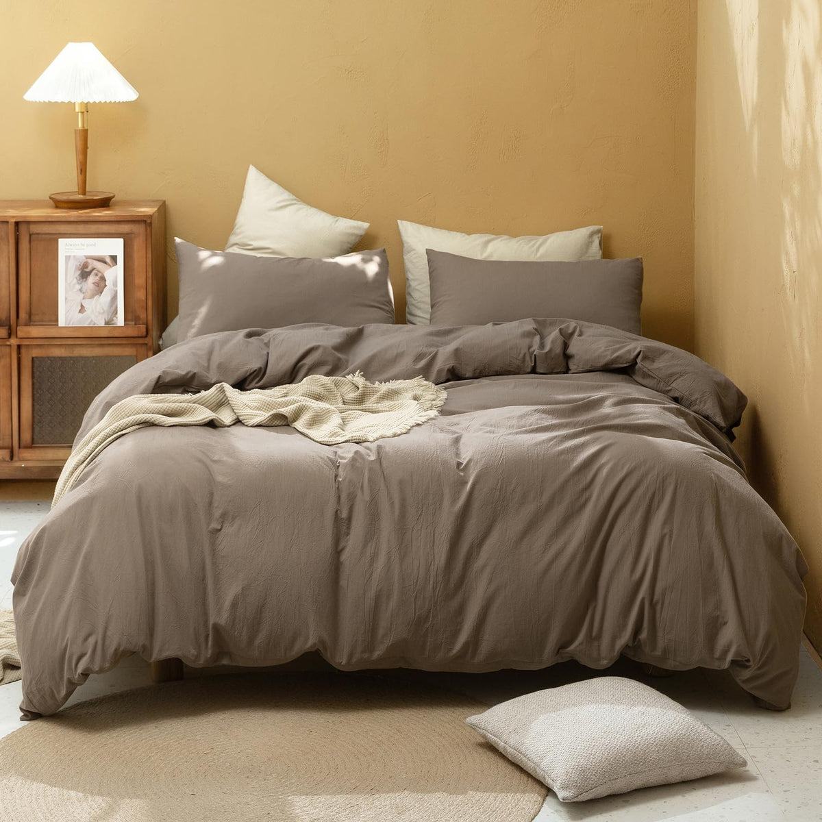 Fossa Cover For Duvet Set, 100% Washed Cotton Linen Duvet Cover Feel Super Soft Breathable Lightweight 3 Pcs Bedding Sets Pale B