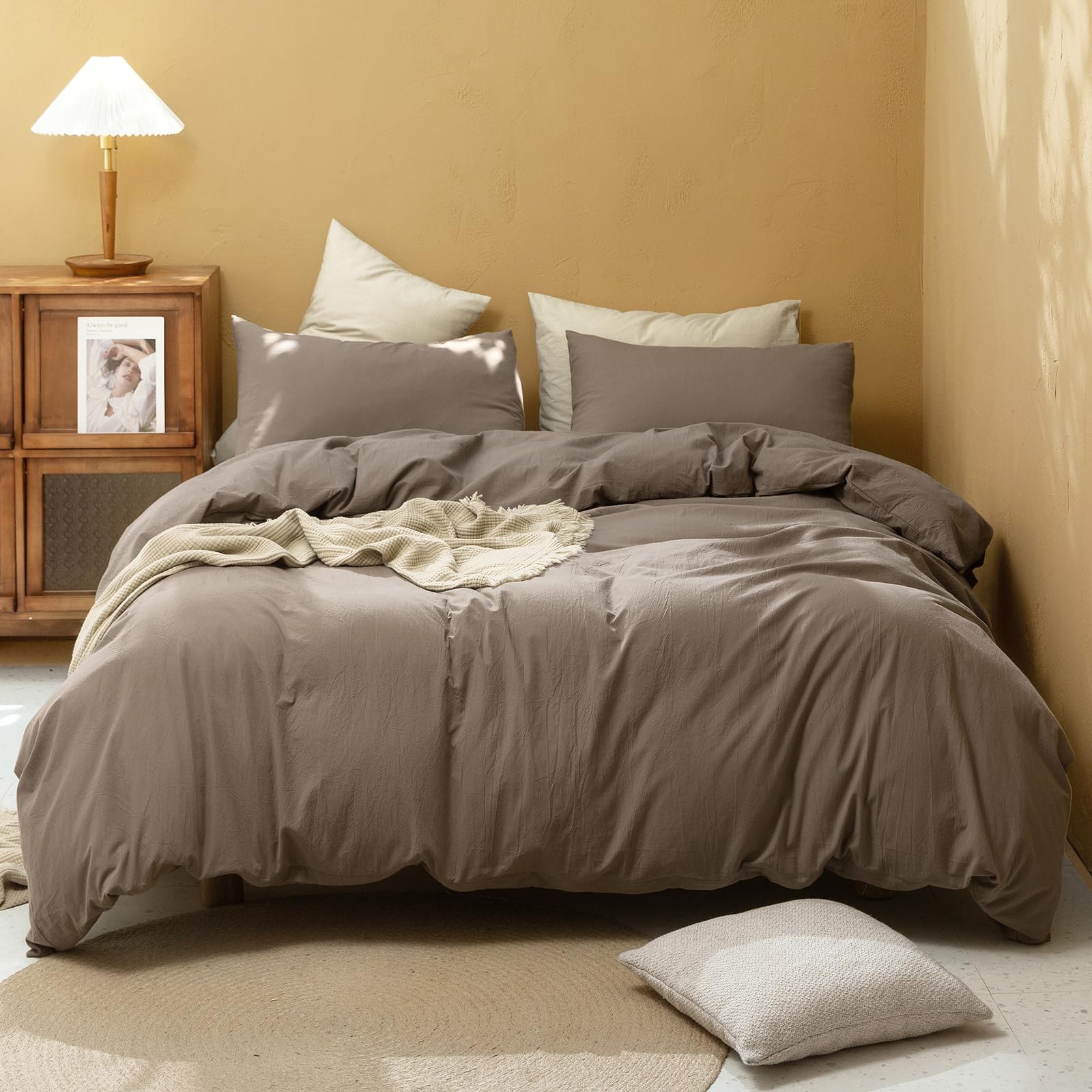Fossa Cover For Duvet Set, 100% Washed Cotton Linen Duvet Cover Feel Super Soft Breathable Lightweight 3 Pcs Bedding Sets Pale B