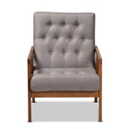 Baxton Studio Naeva Mid-Century Modern Grey Fabric Upholstered Walnut Finished Wood Armchair