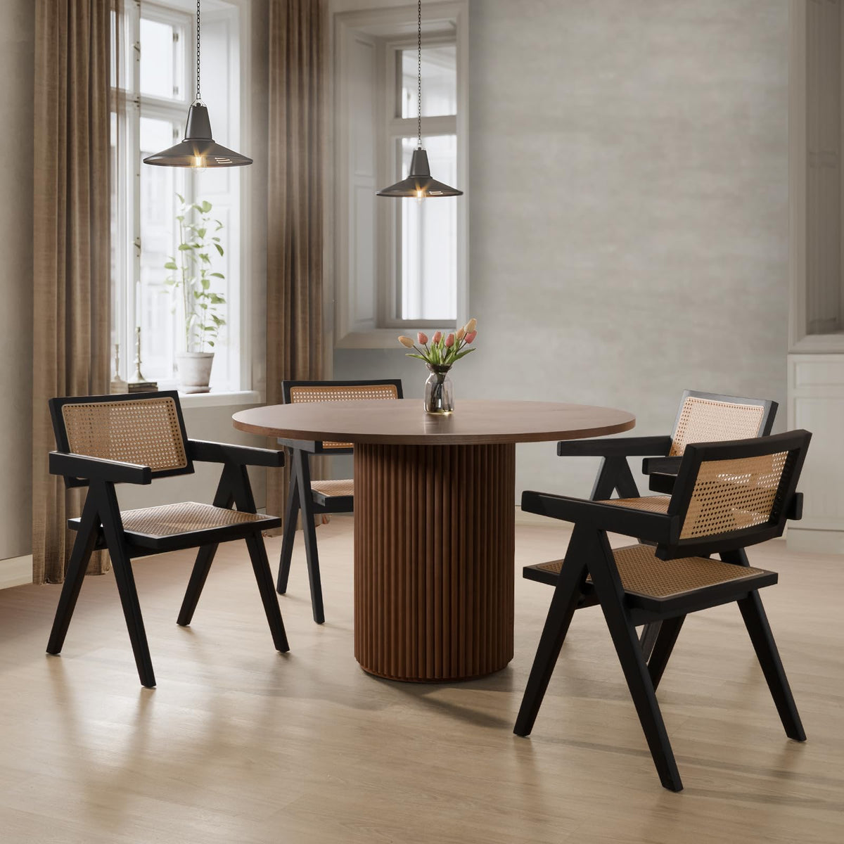 Simtonal Round Wood Dining Table Modern Kitchen Table Mesa Redonda De Comedor Walnut, 40'L X 40'W X 29.9'H(Only Table)