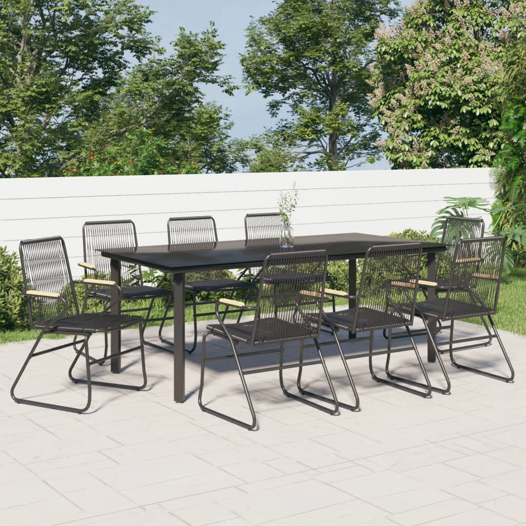 vidaXL 9 Piece Patio Dining Set Black PVC Rattan