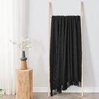 Inhand Knitted Throw Blankets For Couch And Bed, Soft Cozy Knit Blanket With Tassel, Black Lightweight Decorative Blankets And T