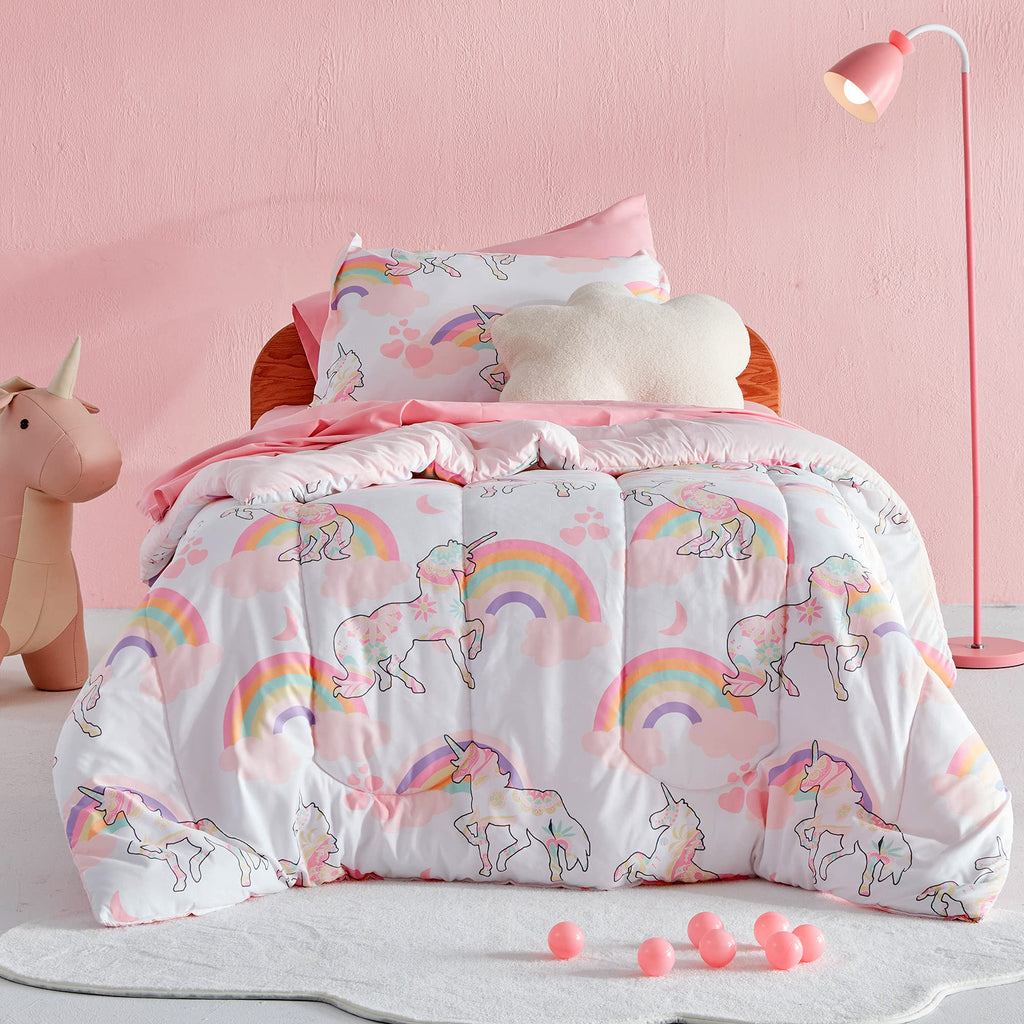 Sleep Zone Kids Unicorn Bedding Comforter Set Full/Queen Size - Super Soft & Cute Printed 3-Piece Comforter Set All Seasons For