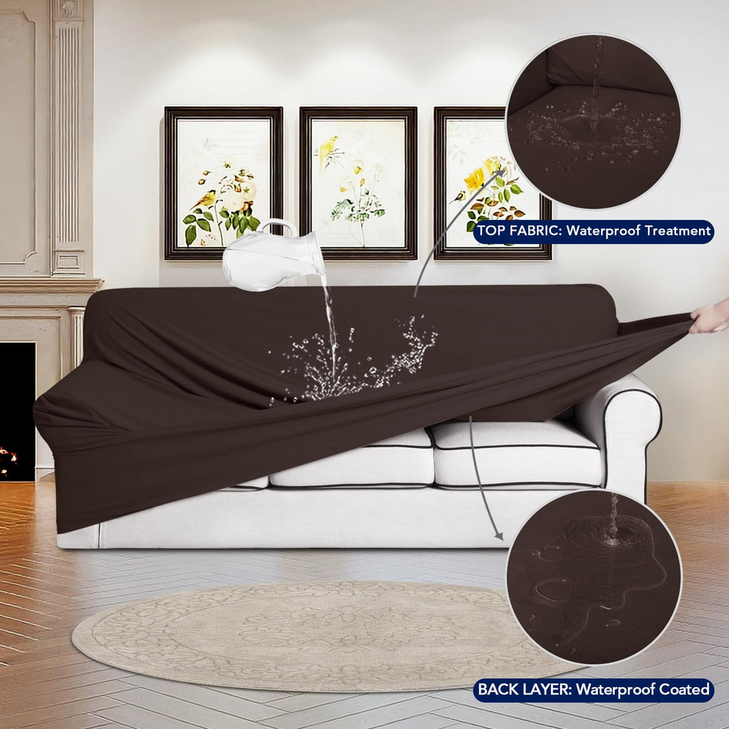 Purefit 100% Dual Waterproof Couch Cover Slipcovers For Couches And Sofas - Stretch Non Slip Fleece Sofa Covers Washable, Leakproof Furniture Protector For Kids, Pets, Dog (Sofa, Chocolate)