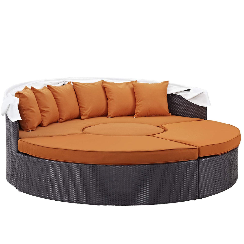 Modway Quest Wicker Rattan Outdoor Patio Canopy Sectional Daybed in Espresso Orange