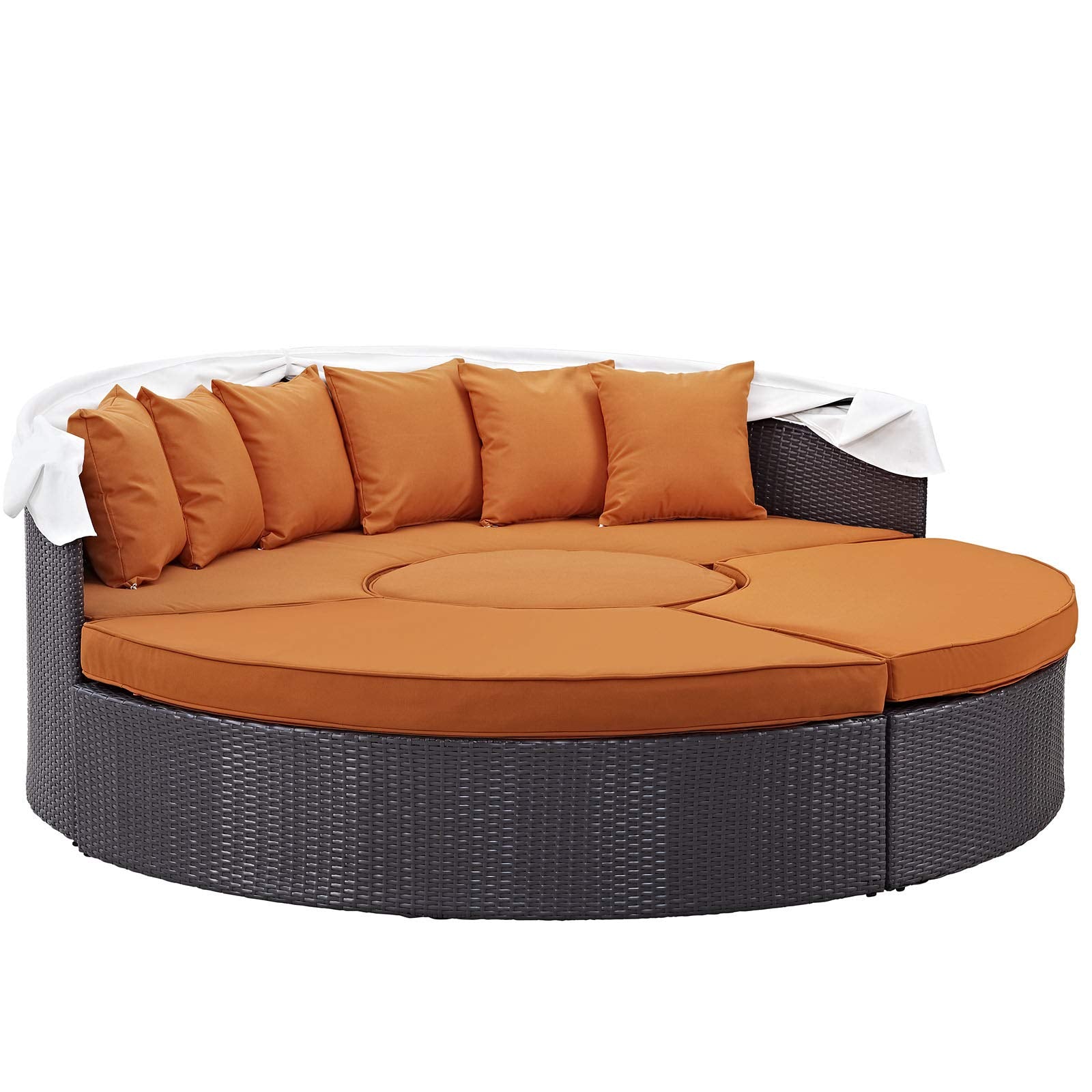 Modway Quest Wicker Rattan Outdoor Patio Canopy Sectional Daybed in Espresso Orange