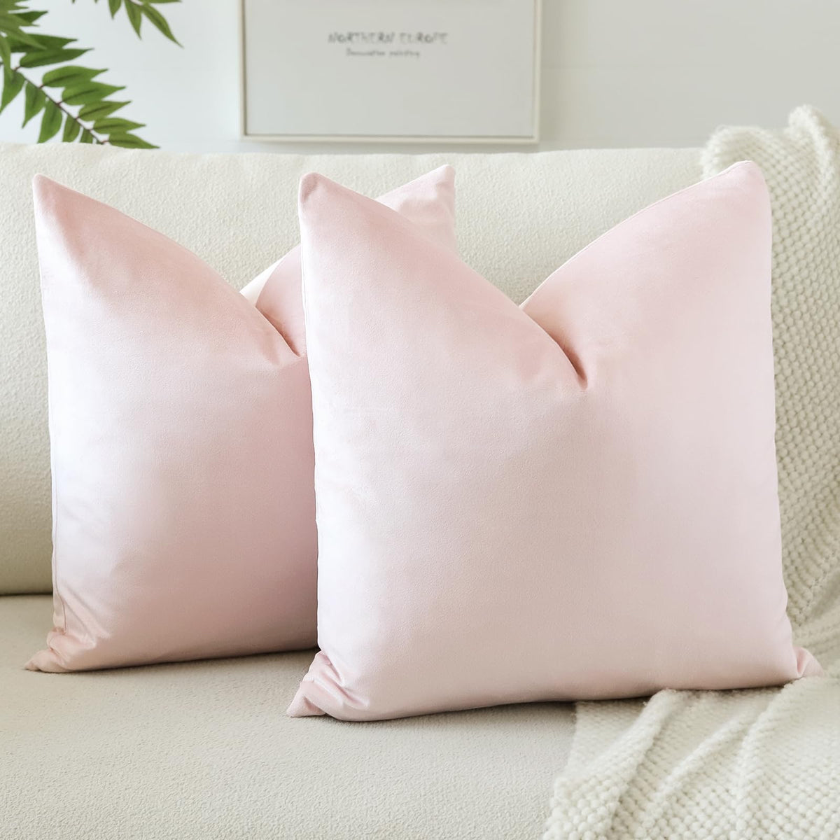 Otostar Pack Of 2 Velvet Soft Decorative Throw Pillow Covers 18 X 18 Inch Solid Square Cushion Case Couch Home Decor Pillow Covers For Sofa Bedroom Living Room (Babypink)