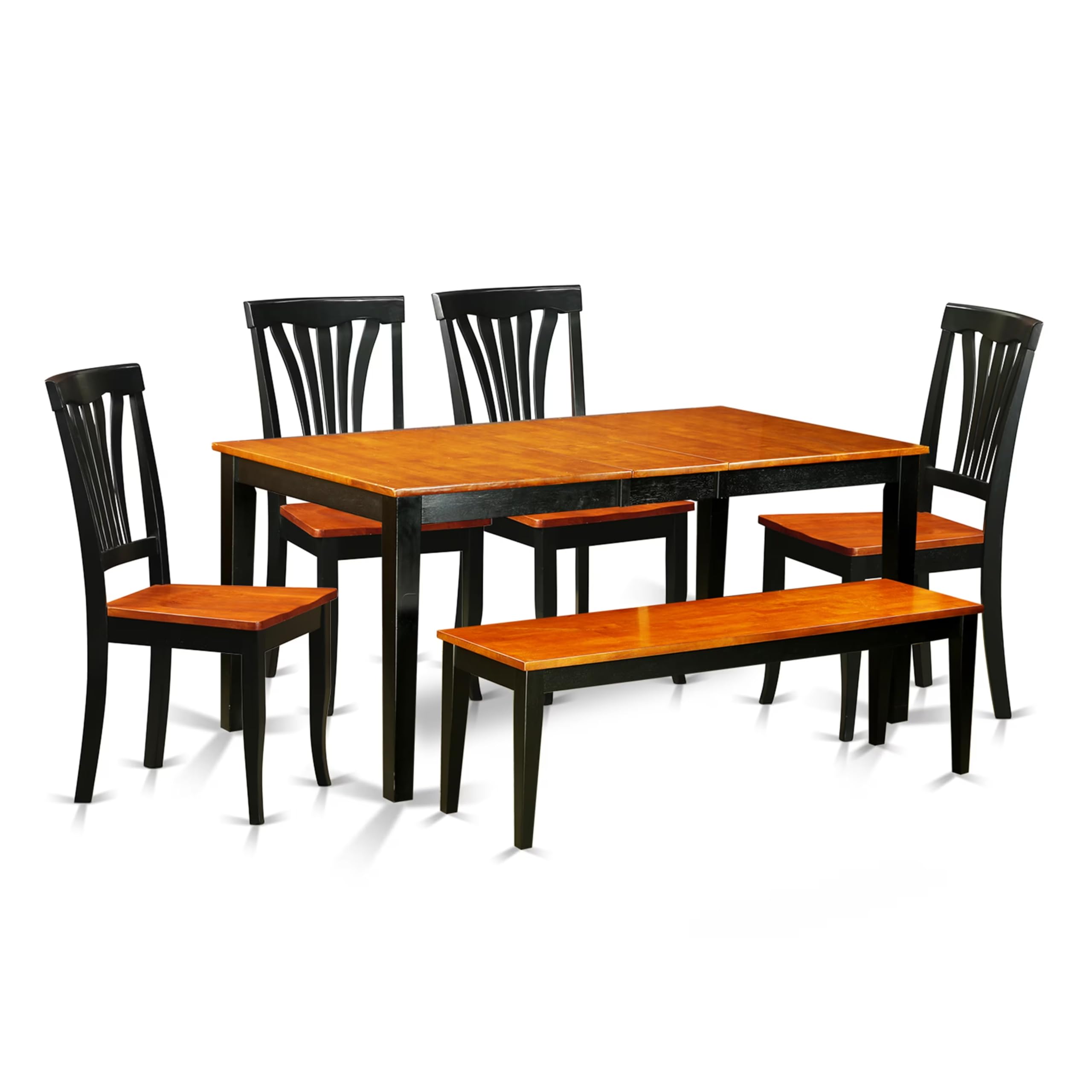 East West Furniture NIAV6-BCH-W 6 Piece Dining Room Furniture Set Contains a Rectangle Kitchen Table with Butterfly Leaf and 4 Dining Chairs with a Bench, 36x66 Inch, Black & Cherry