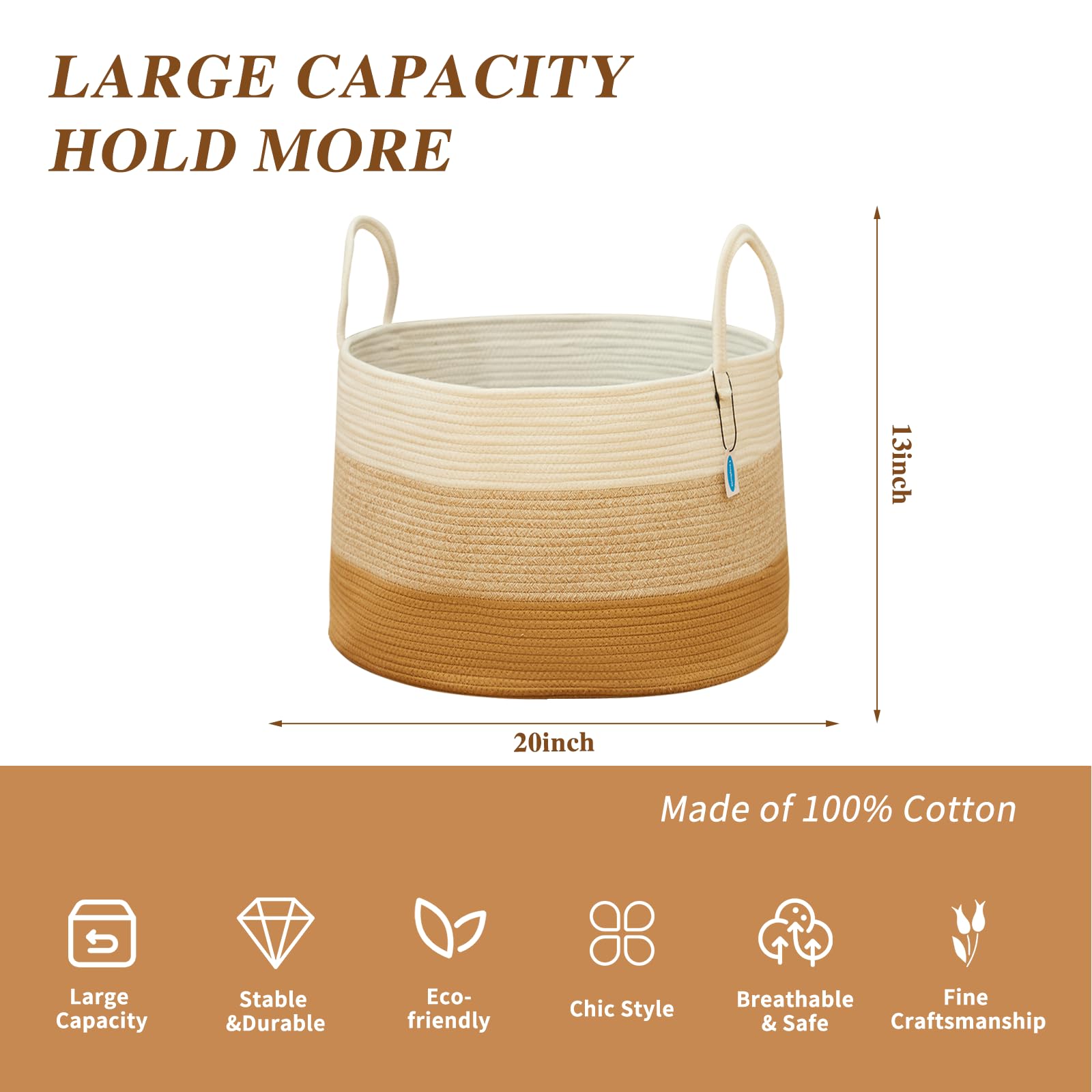 Casaphoria Blanket Basket, Storage Basket, Laundry Basket, 20   *20   *13   , Blanket Basket, Cotton Rope Basket, Laundry Hamper