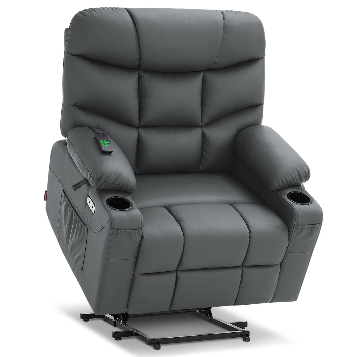 Mcombo Power Lift Recliner Chair With Extended Footrest For Big Elderly People, Faux Leather R7289 (Dark Grey, Medium-Wide)